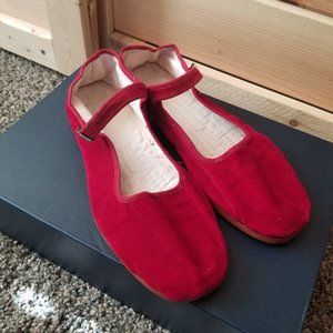 Deep Red Velvet Kung Fu Mary Jane Flats